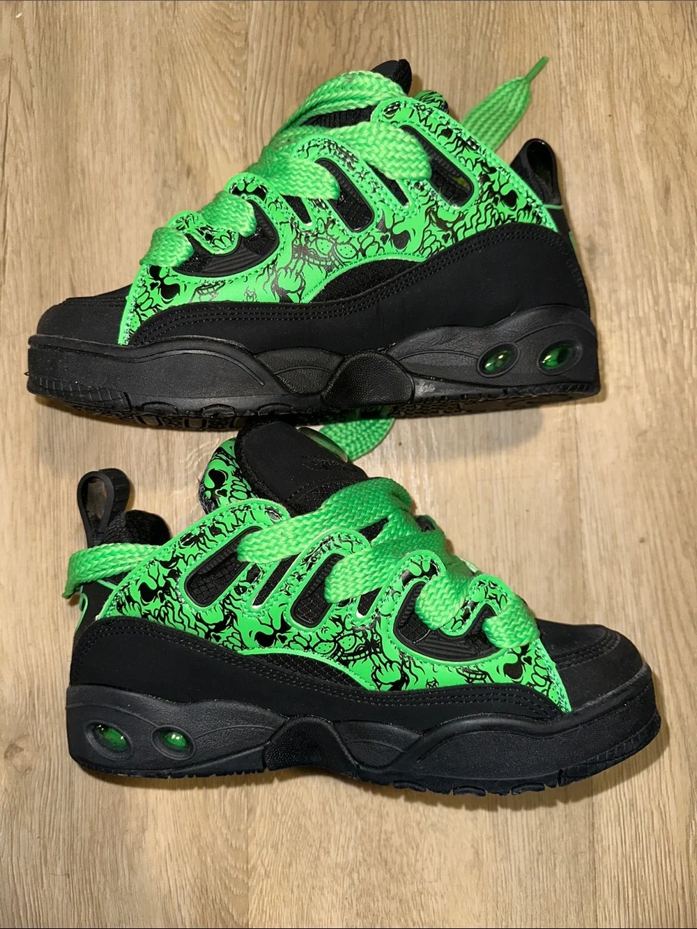 Osiris Black and Neon Green High-Top Athletic Sneakers